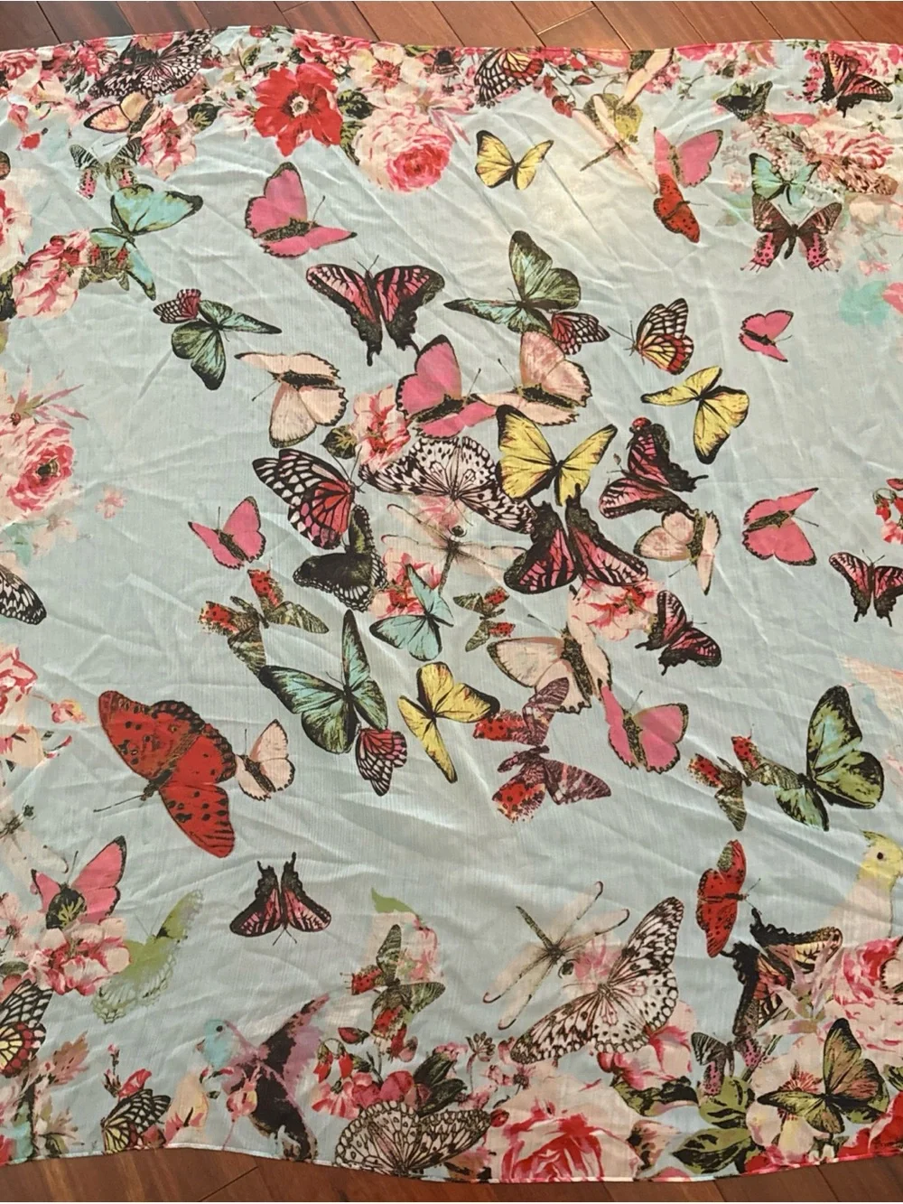 INC Women's Scarf Full Of Butterflies 46” X 46” Blue Background W Butterfly